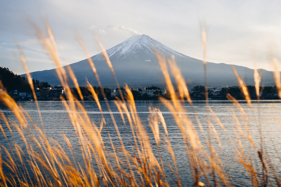 Mount Fuji reflected in a still lake at sunset, Japan