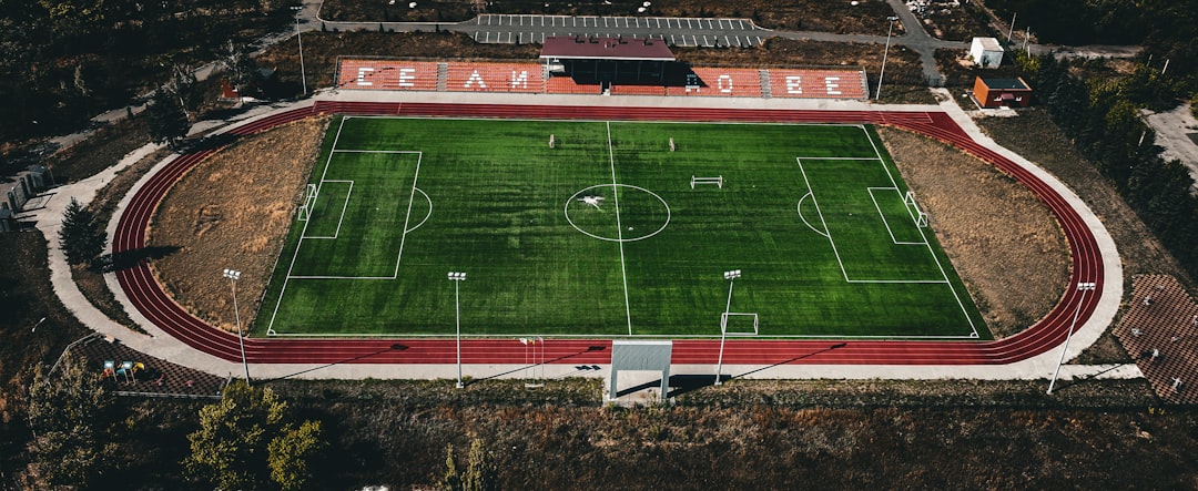 An aerial view of a football stadium.
