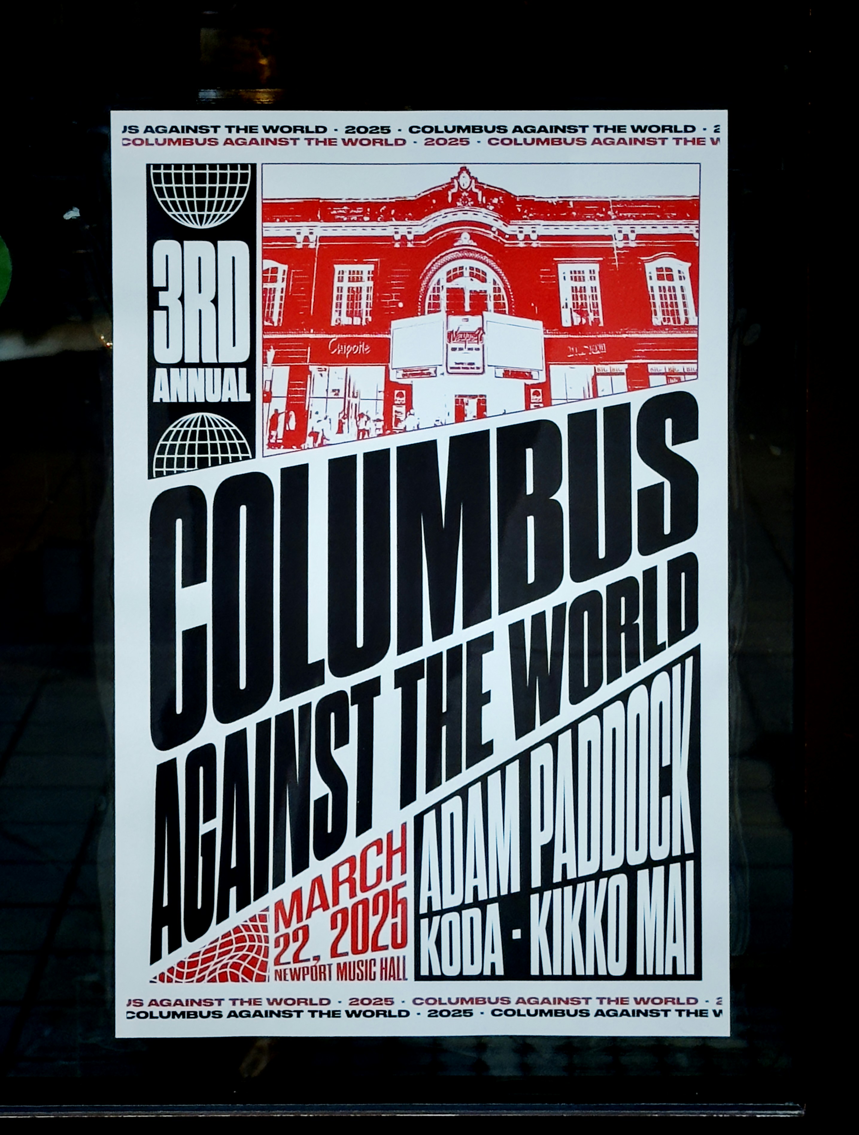 Um pôster anuncia o evento "Colombo contra o mundo"