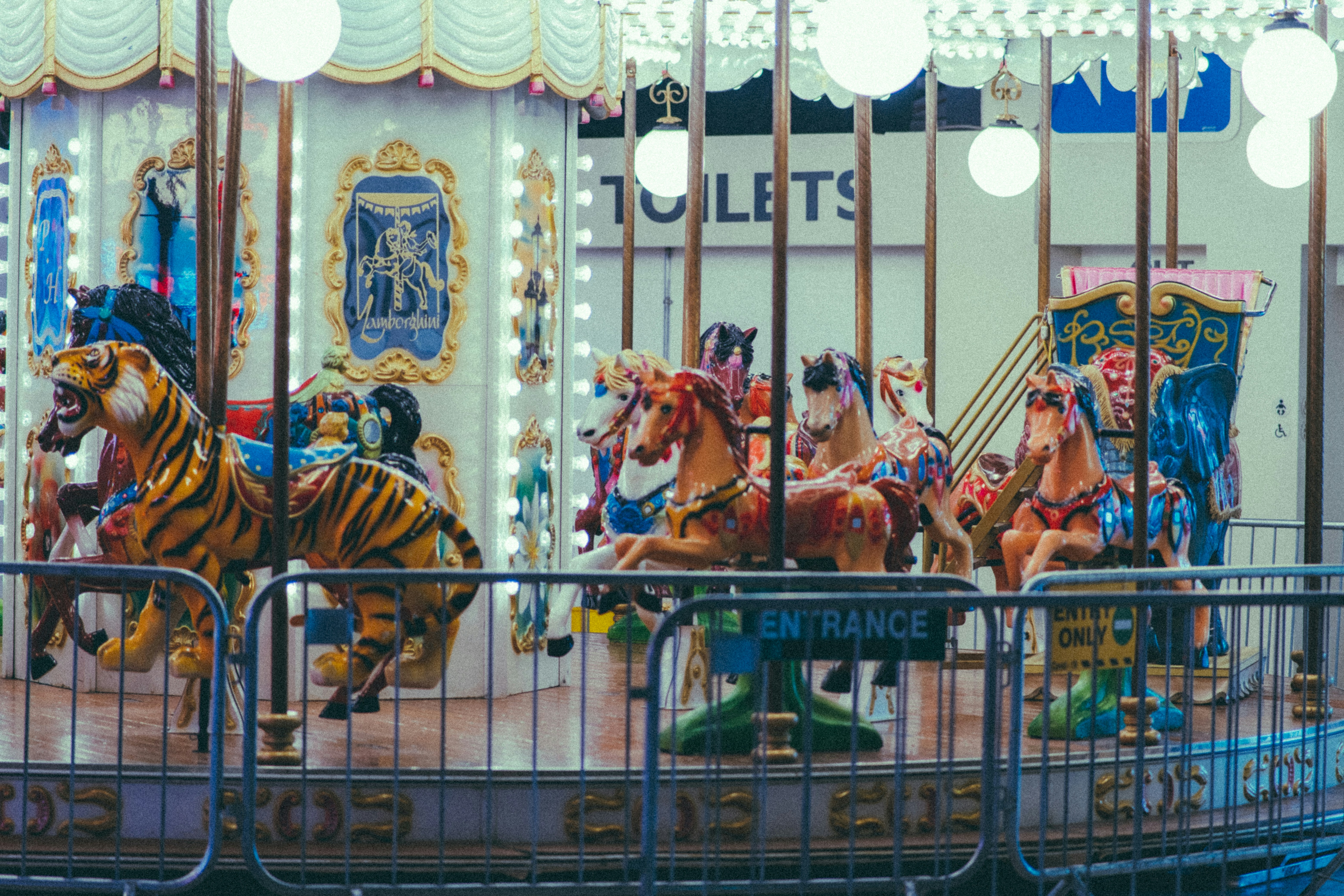 The carousel is ready for riders and fun.