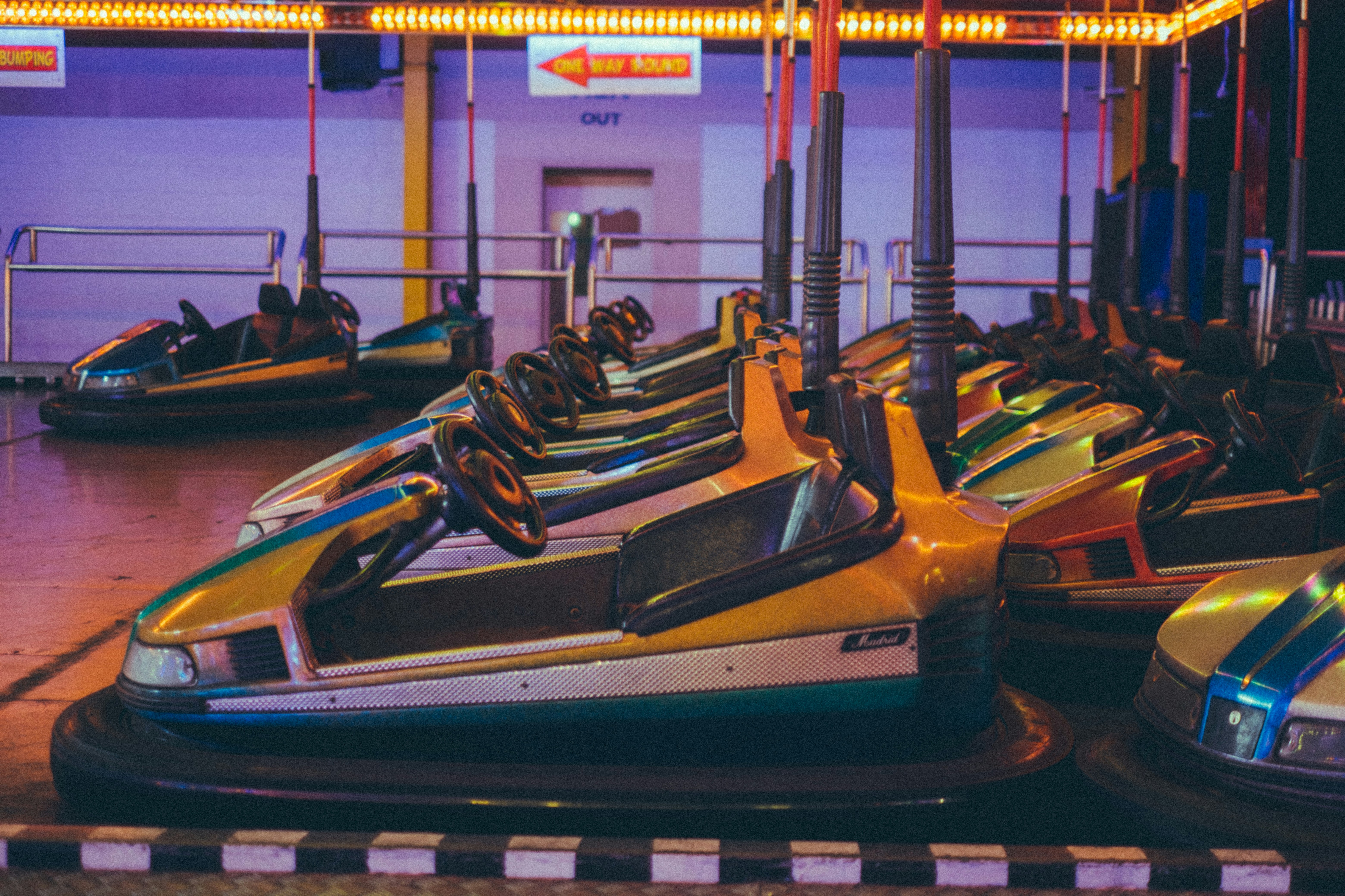 Bumper cars are ready for some fun at the fair.