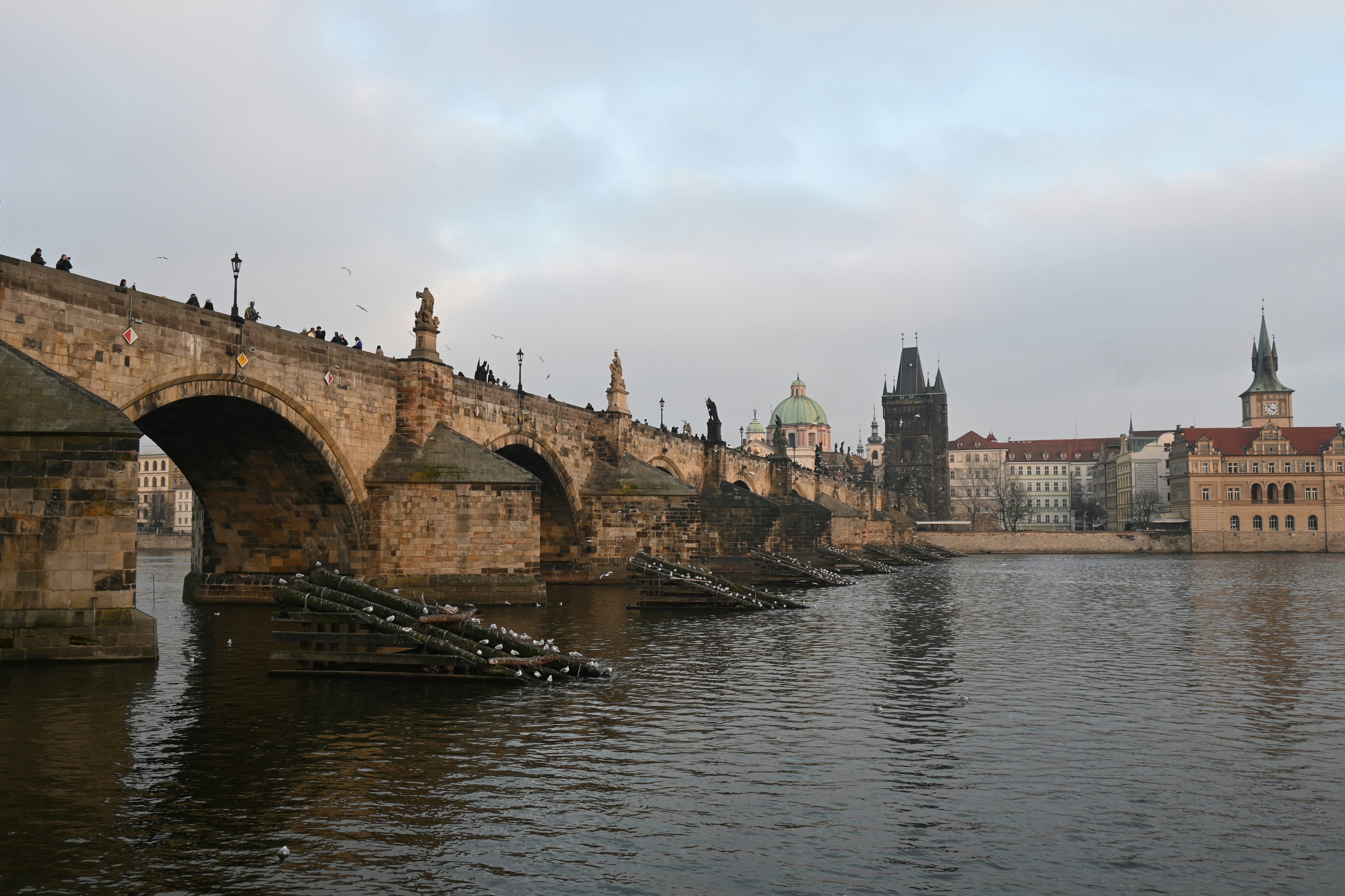 Charles bridge in prague spans the vltava river.
