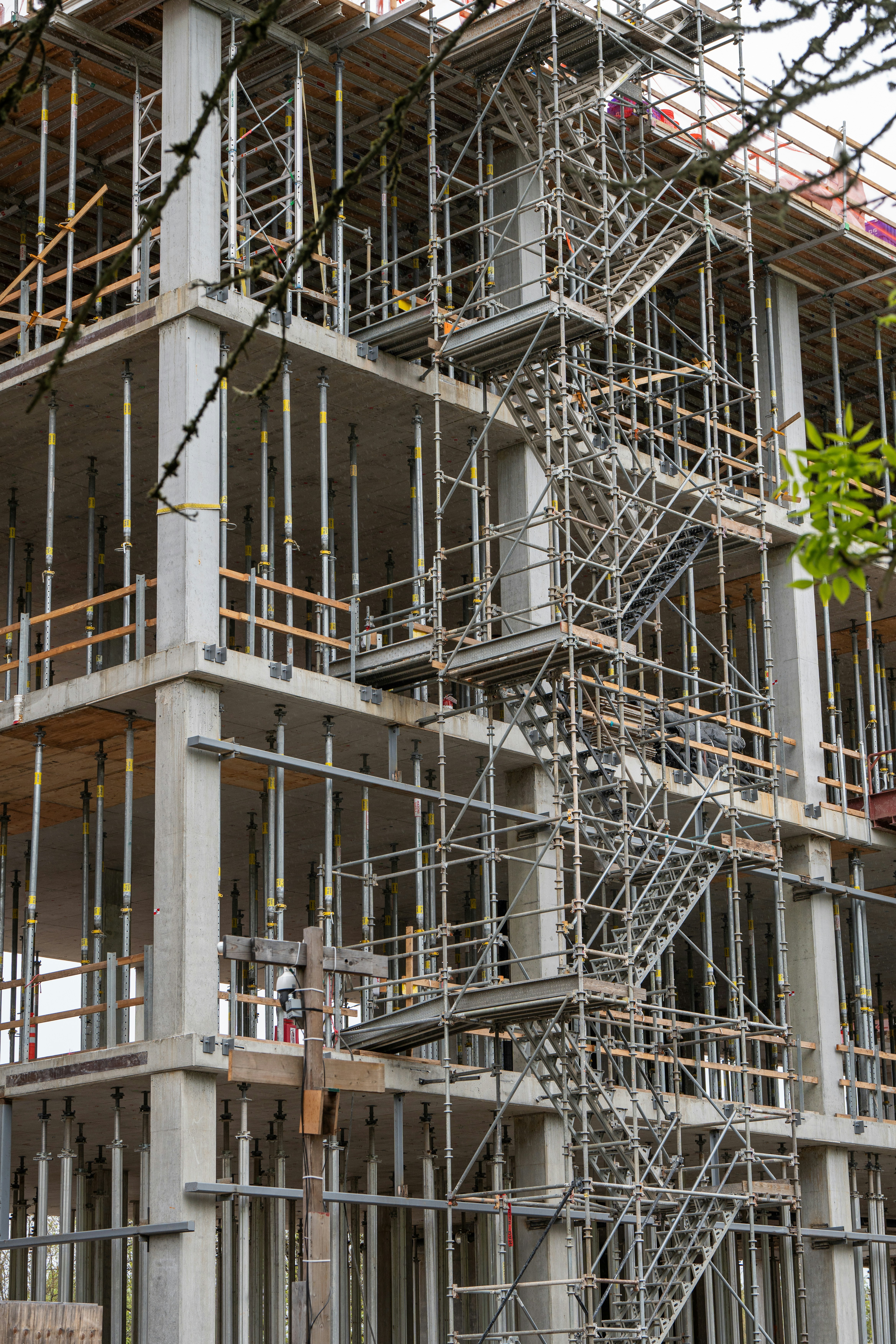 A building under construction with scaffolding.
