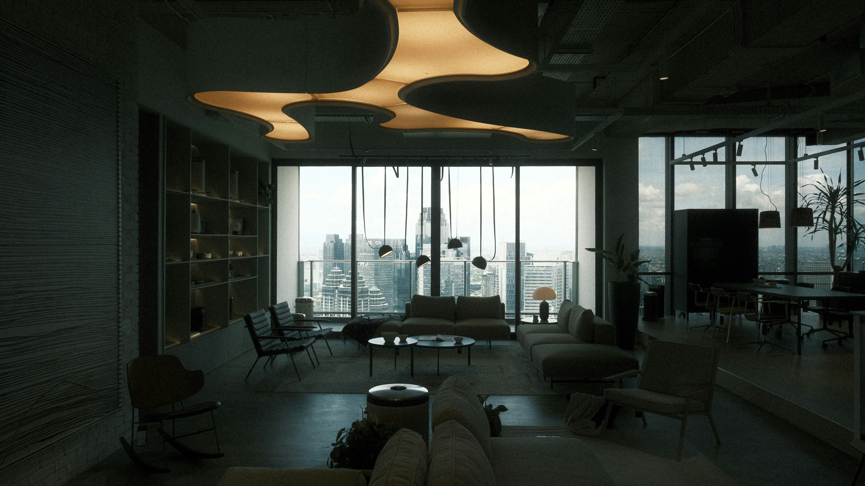 modern living room city views