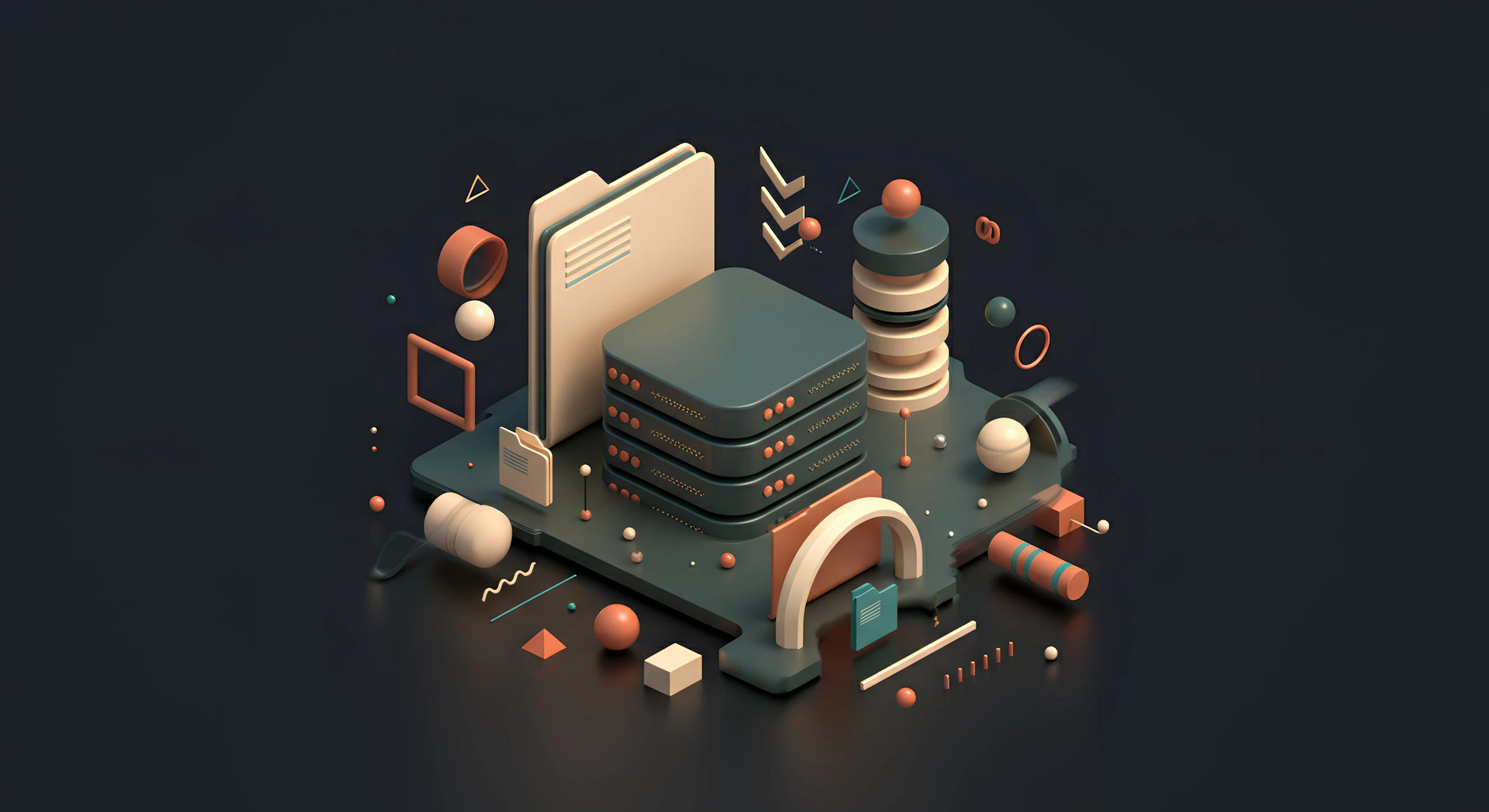 Abstract isometric 3D render of a layered data stack
