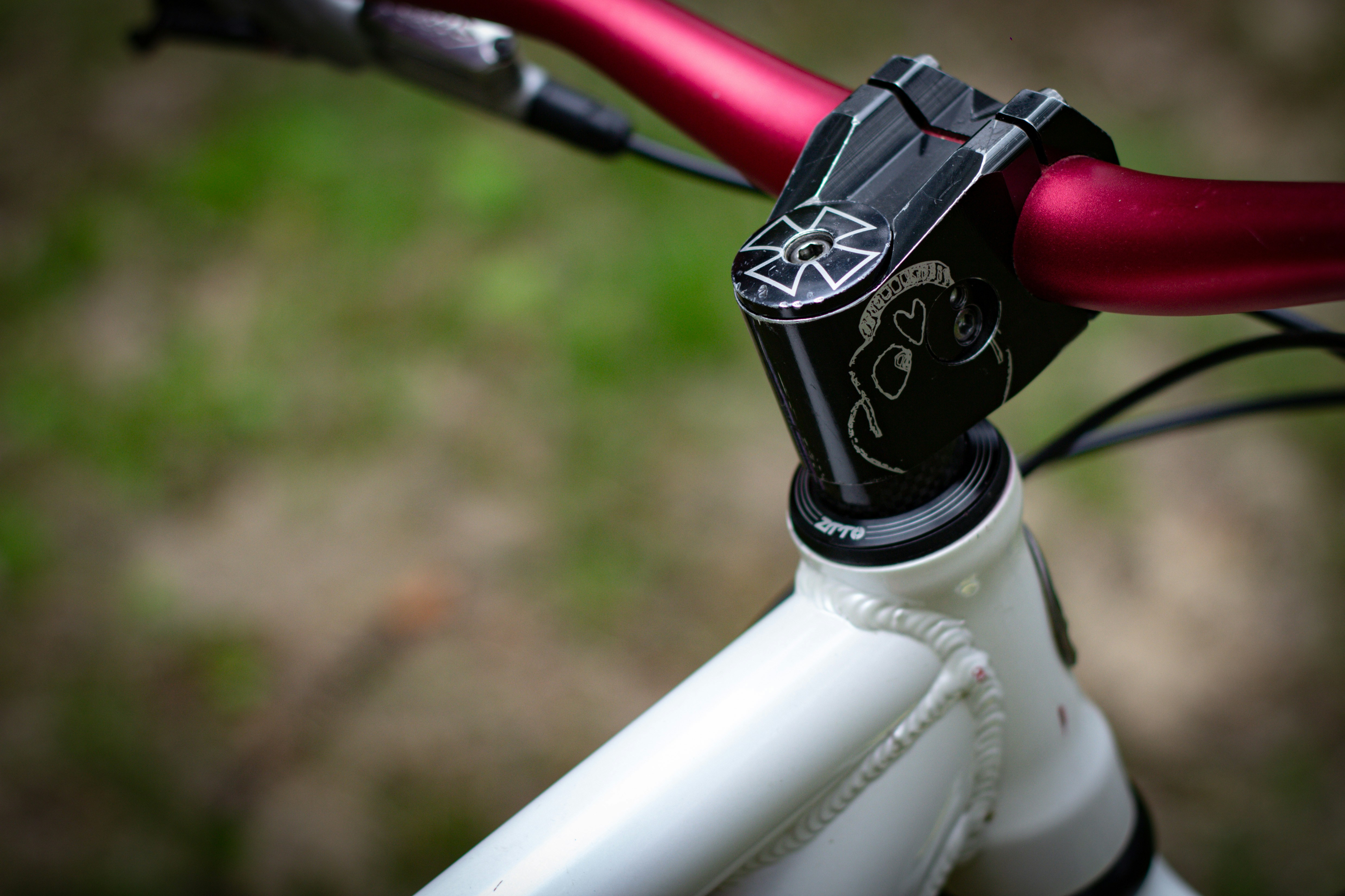 Close-up of a bike's handlebars and stem.