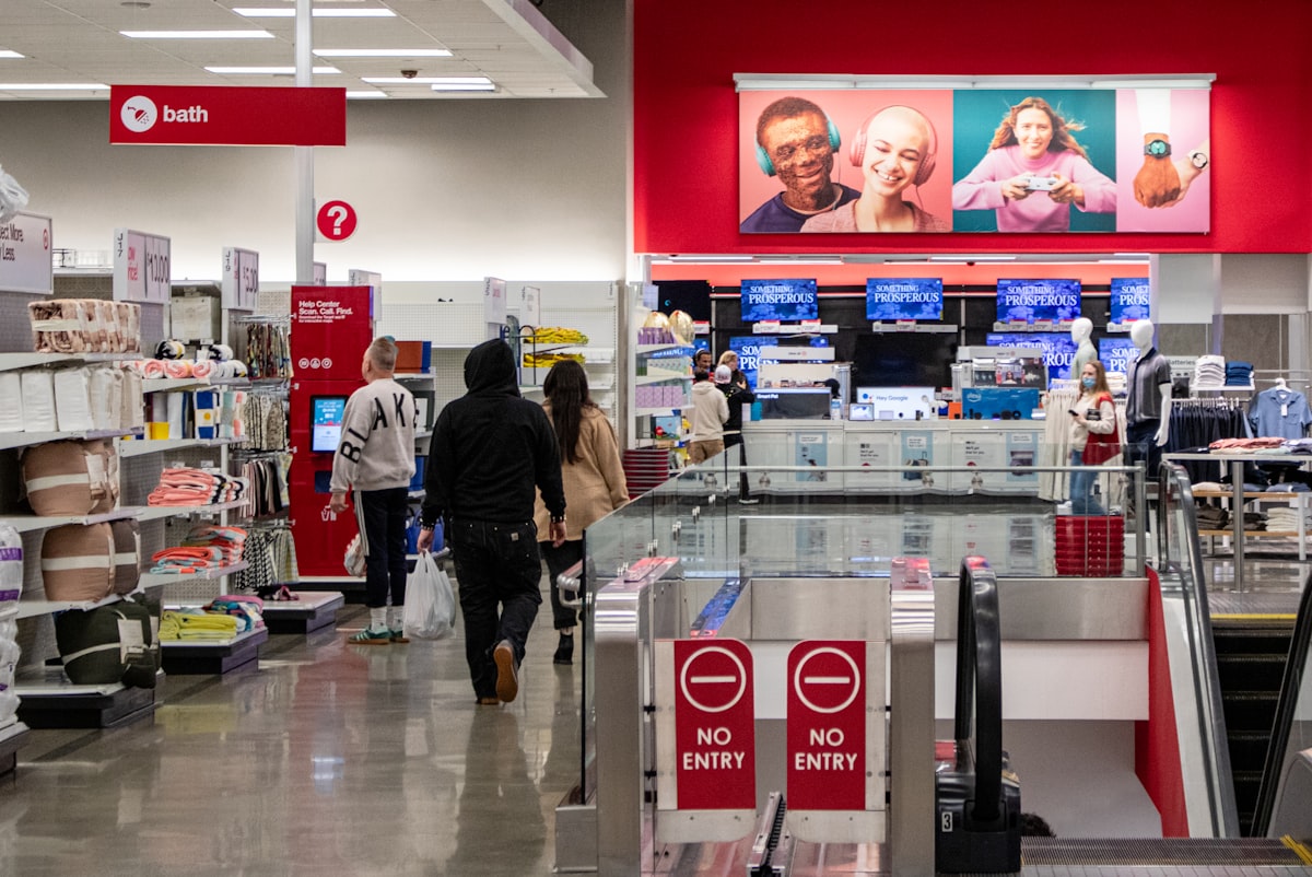 Shoppers browsing aisles inside a retail store