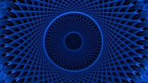 Blue geometric pattern creates an optical illusion.