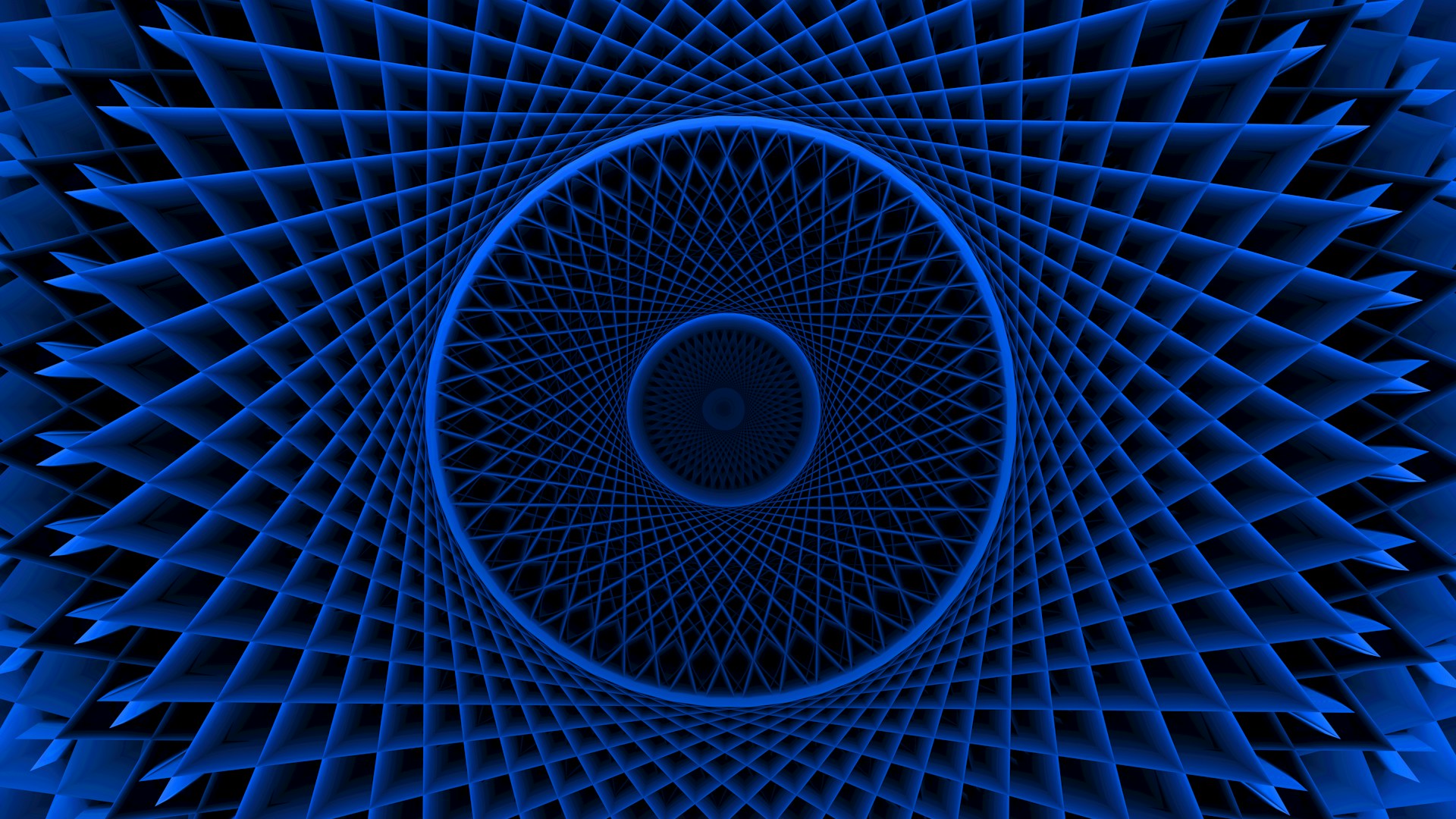 Blue geometric pattern creates an optical illusion.