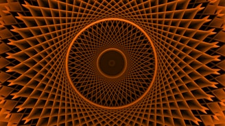 An orange spiral pattern creates an optical illusion.