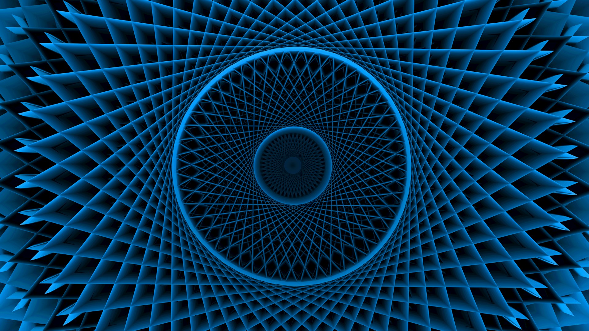 Blue geometric pattern in a circular formation.