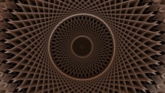 Geometric wooden structure forms a mesmerizing vortex.