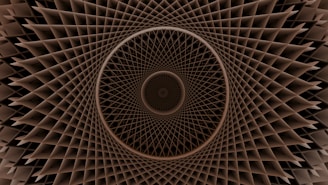 Geometric wooden structure forms a mesmerizing vortex.