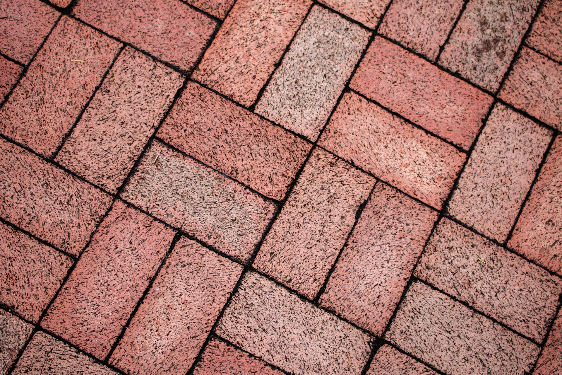 Herringbone pattern brick pavers in close-up.