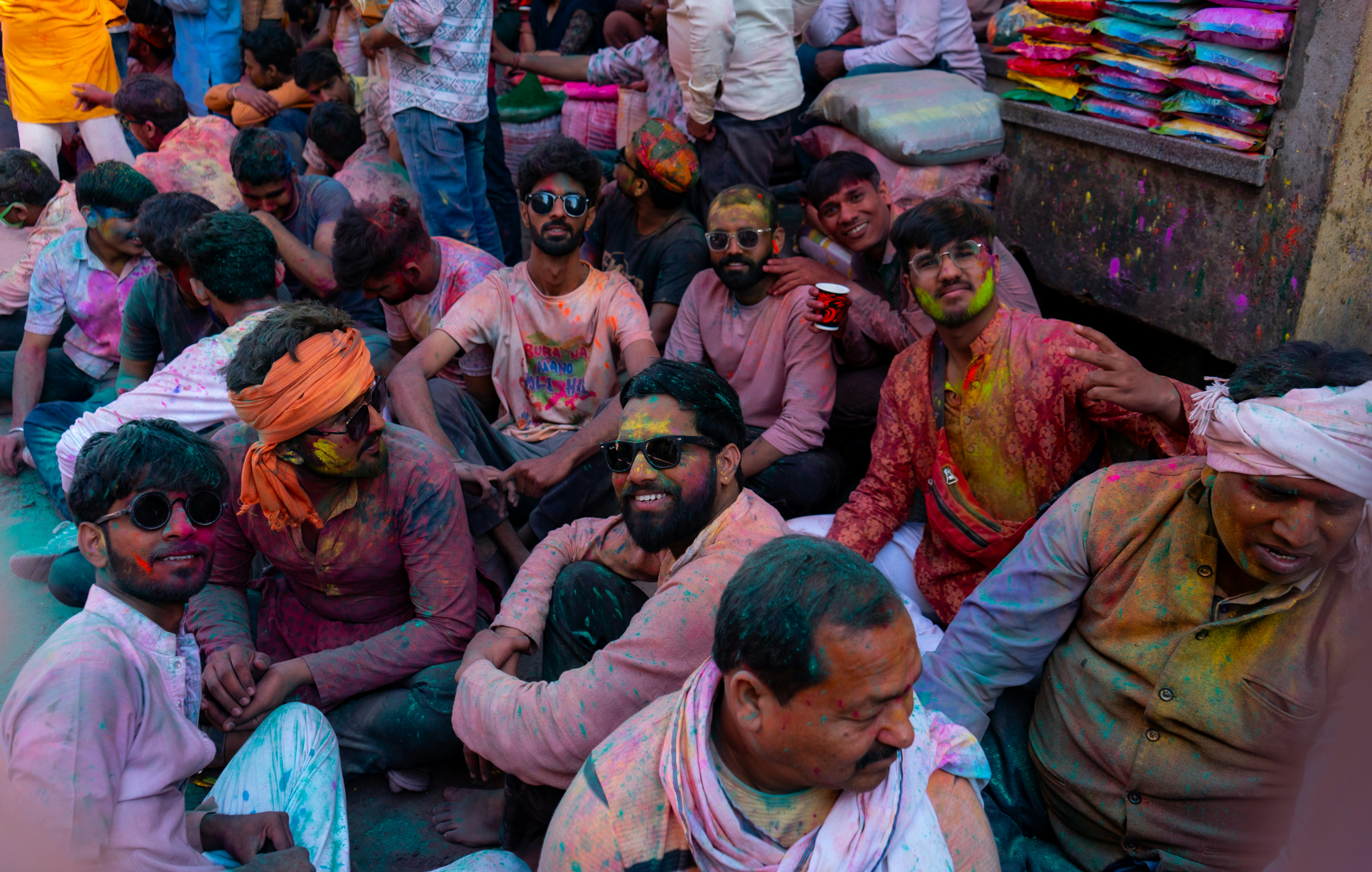 People celebrate the holi festival with vibrant colors.