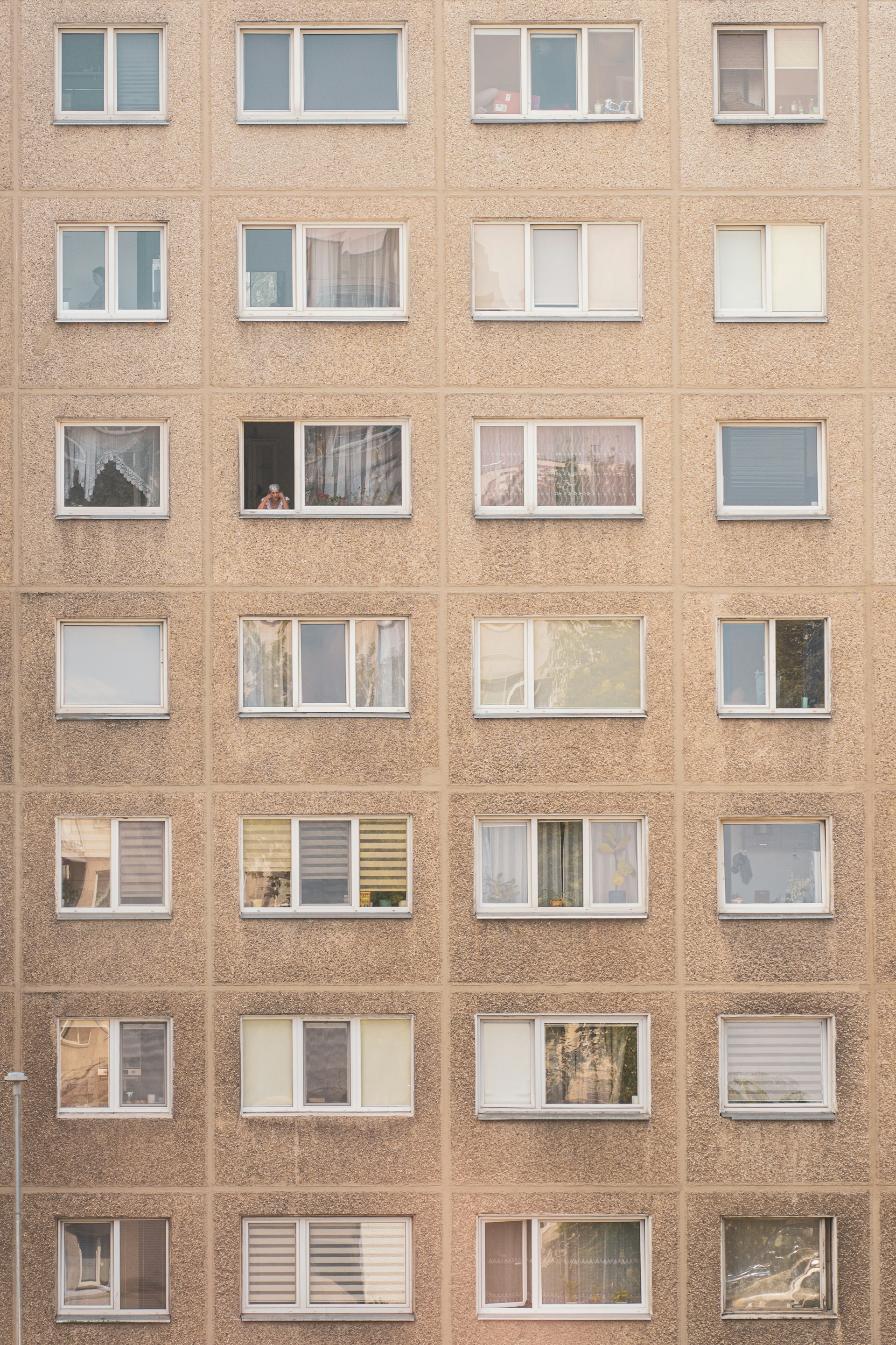 Building facade with many windows.