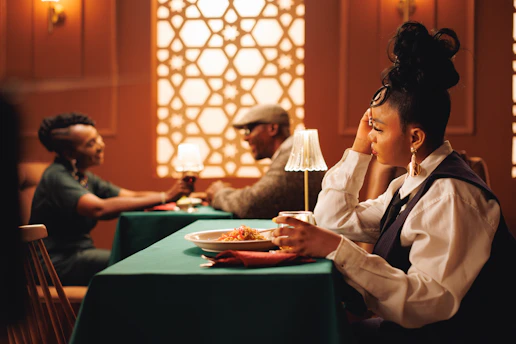 People enjoying a meal at a restaurant.