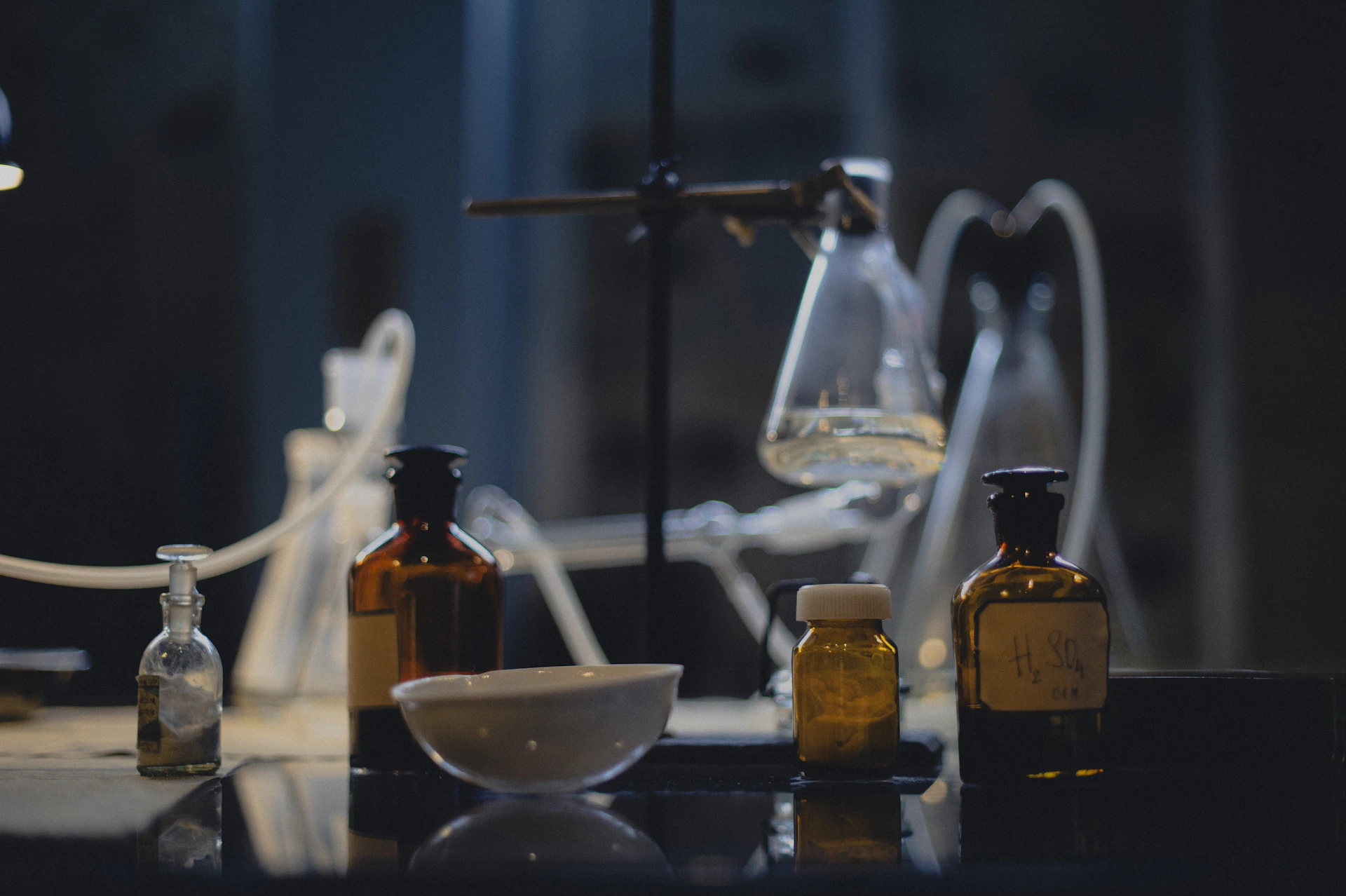 A laboratory with various chemistry equipment