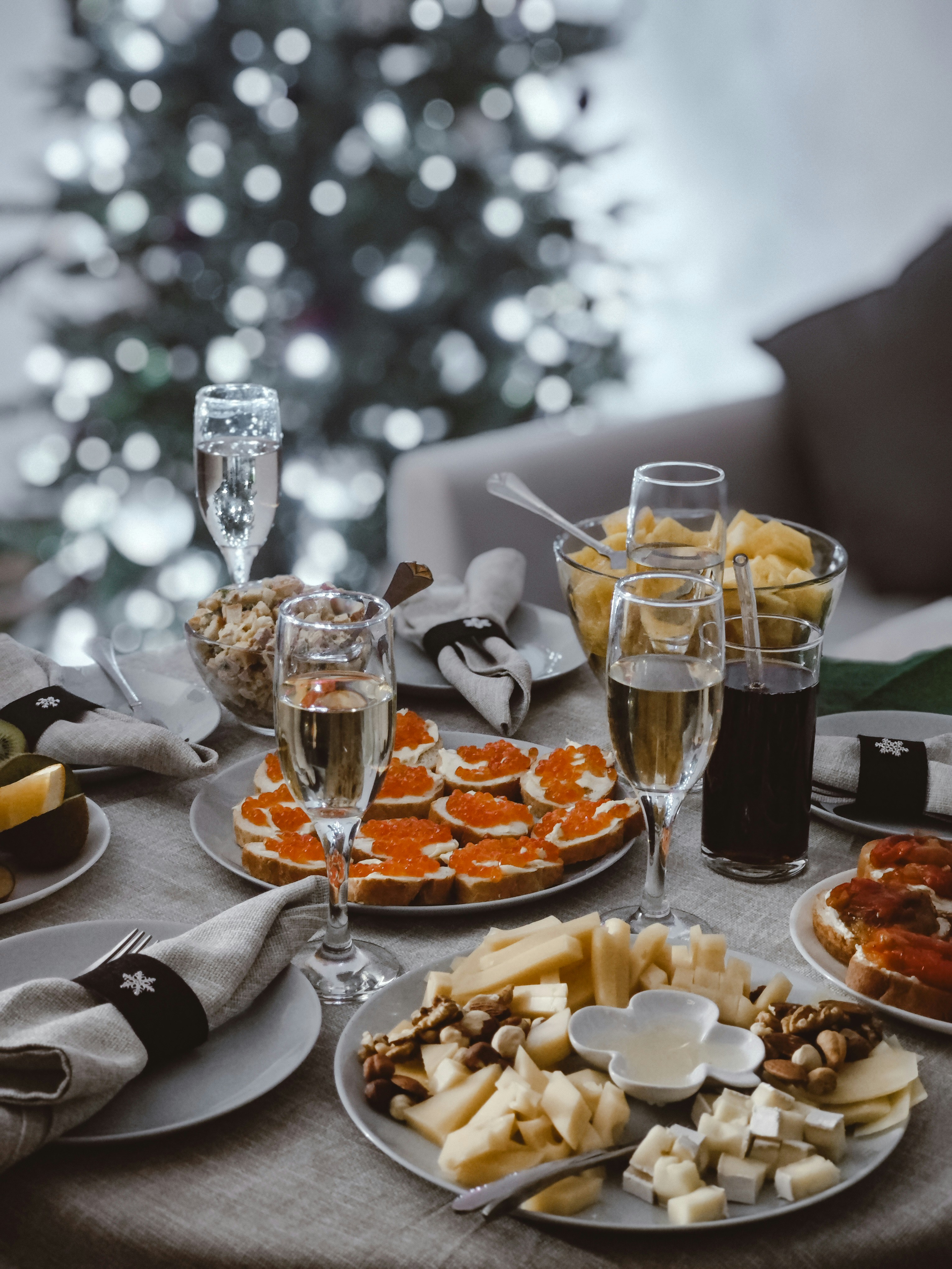 Christmas feast set out on a table.