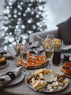 Christmas feast set out on a table.