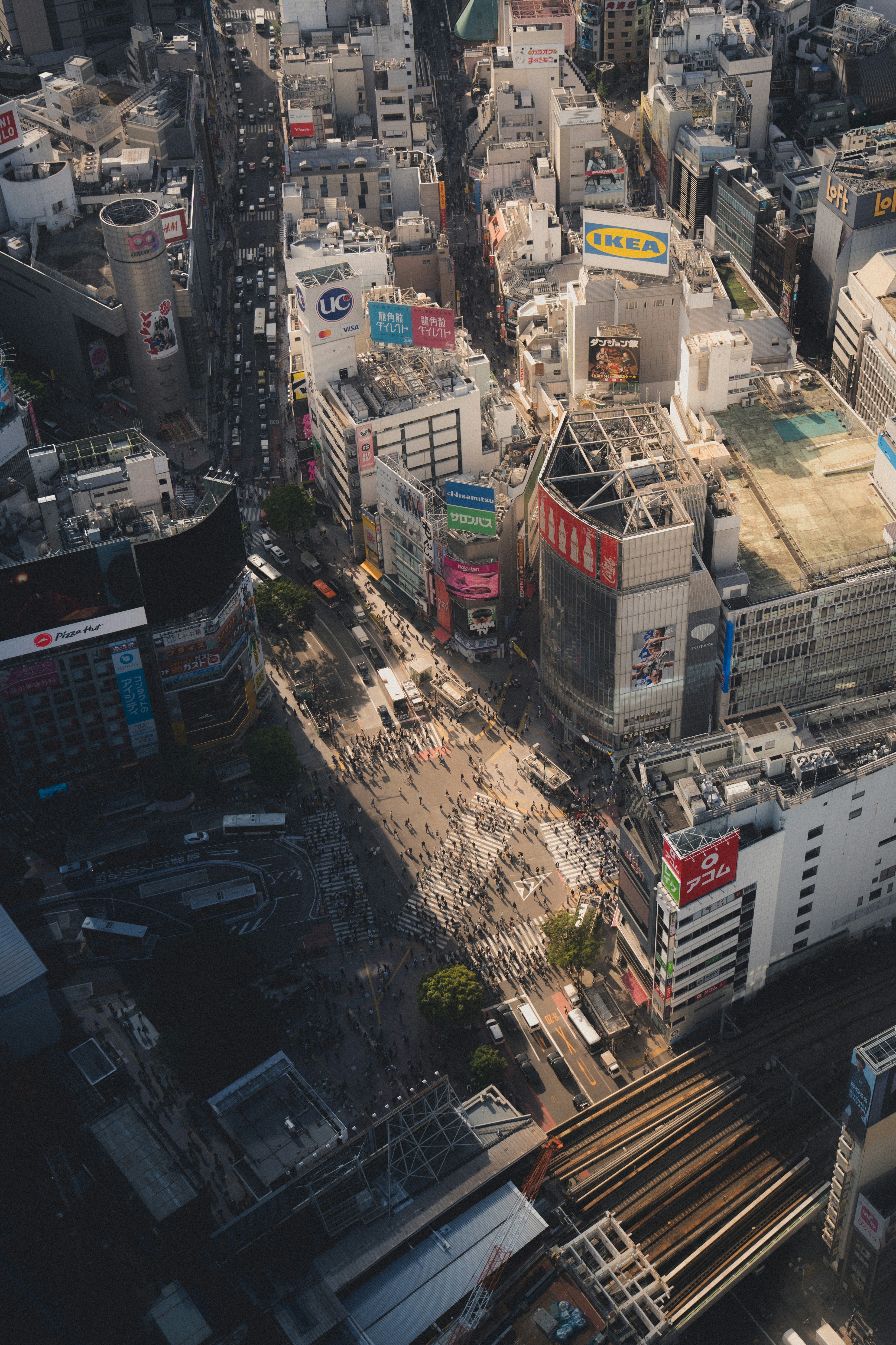 An aerial view of a busy cityscape.