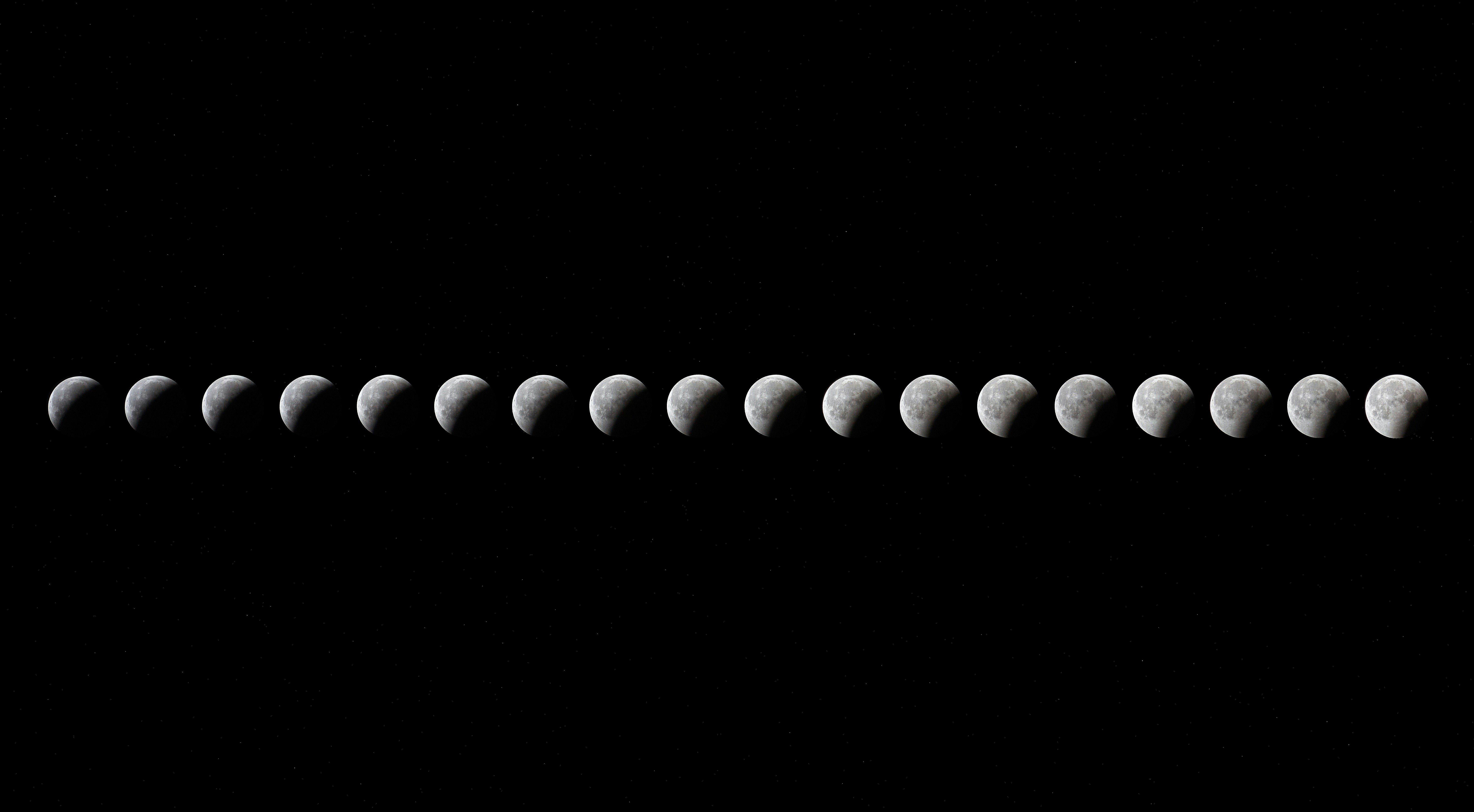 The moon goes through its phases.