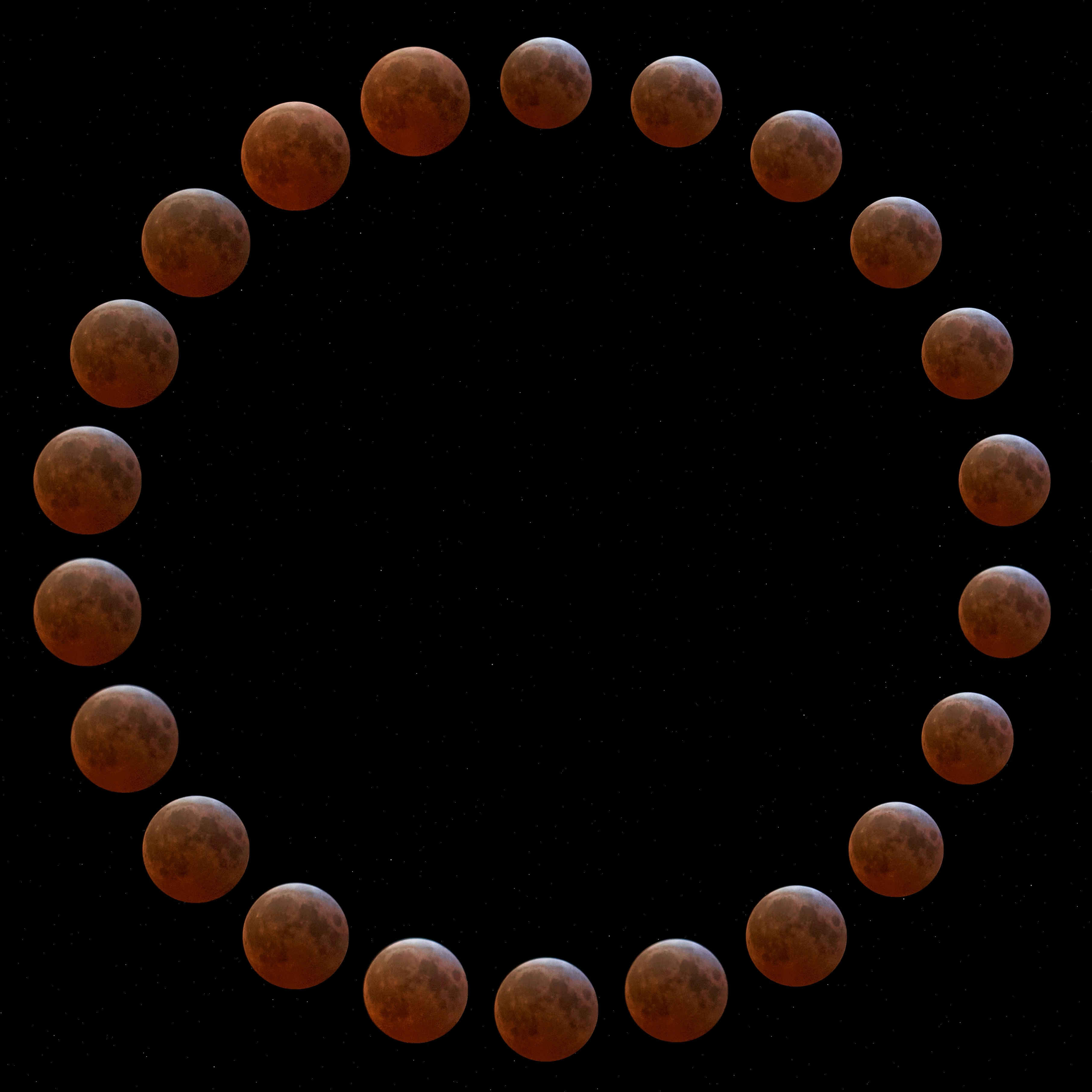 Lunar eclipse phases displayed in a circle.