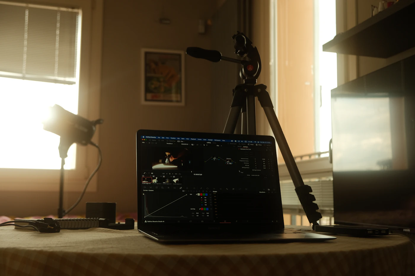 Laptop set up for video editing