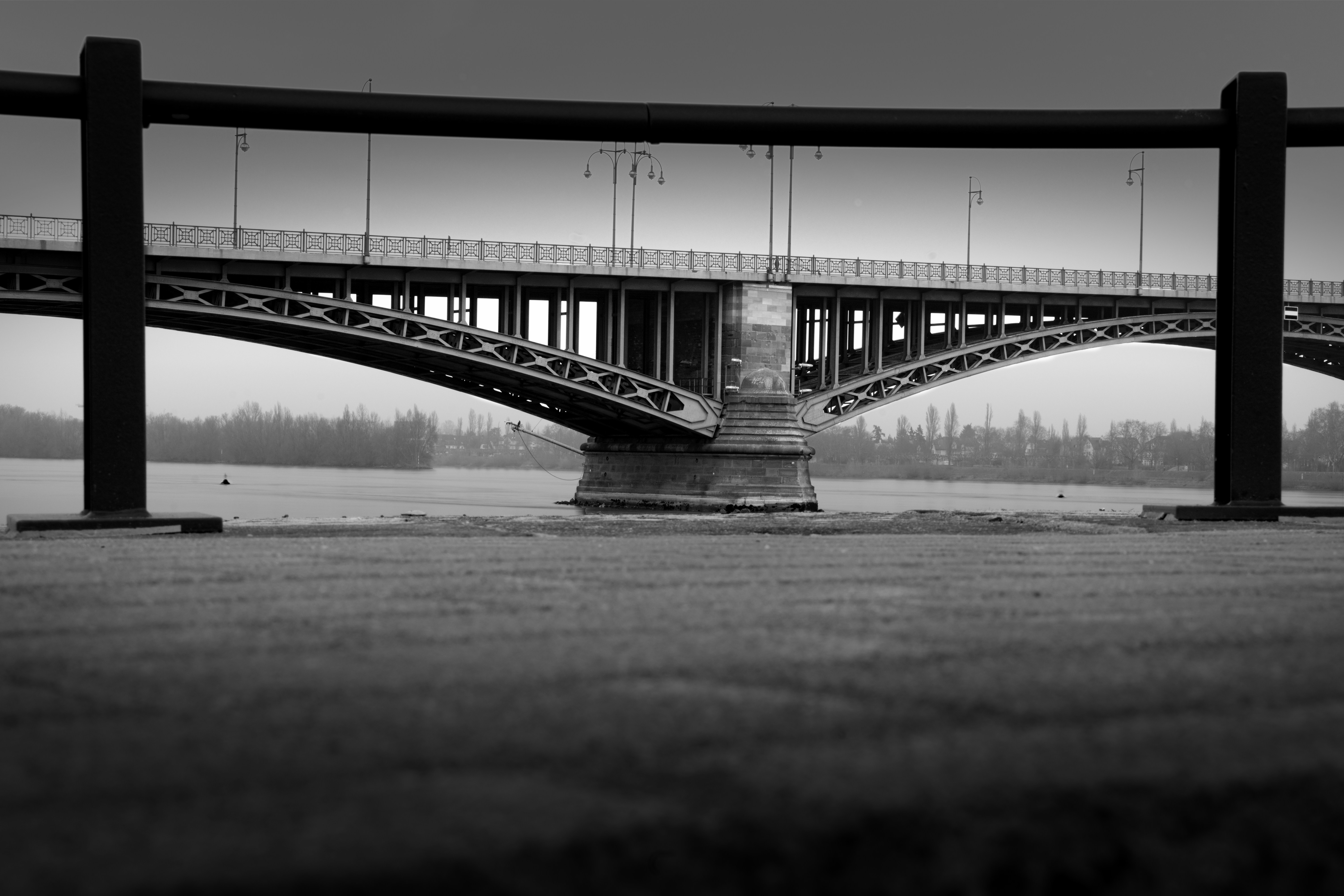 A black and white bridge.