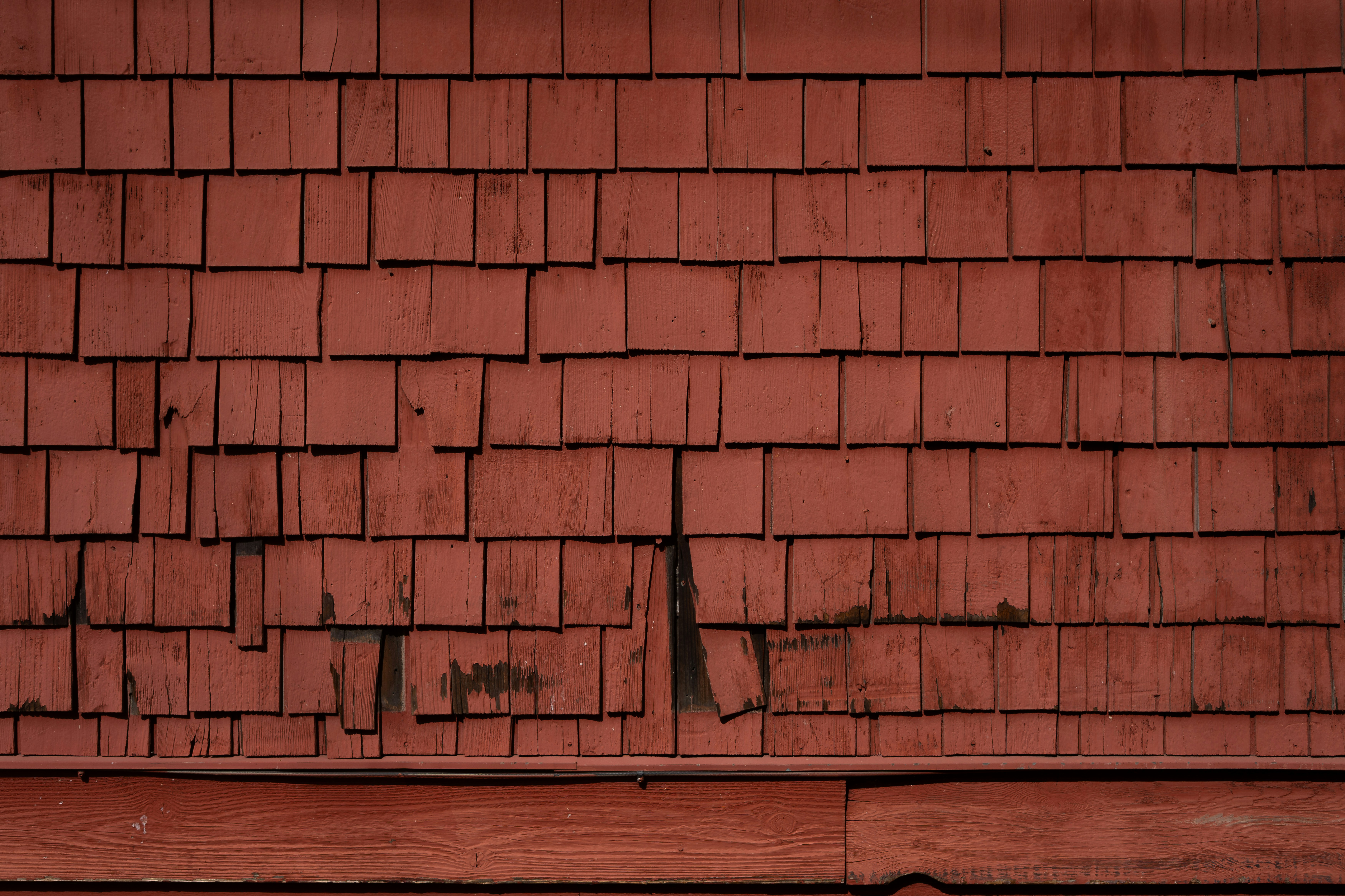 Weathered red shingles