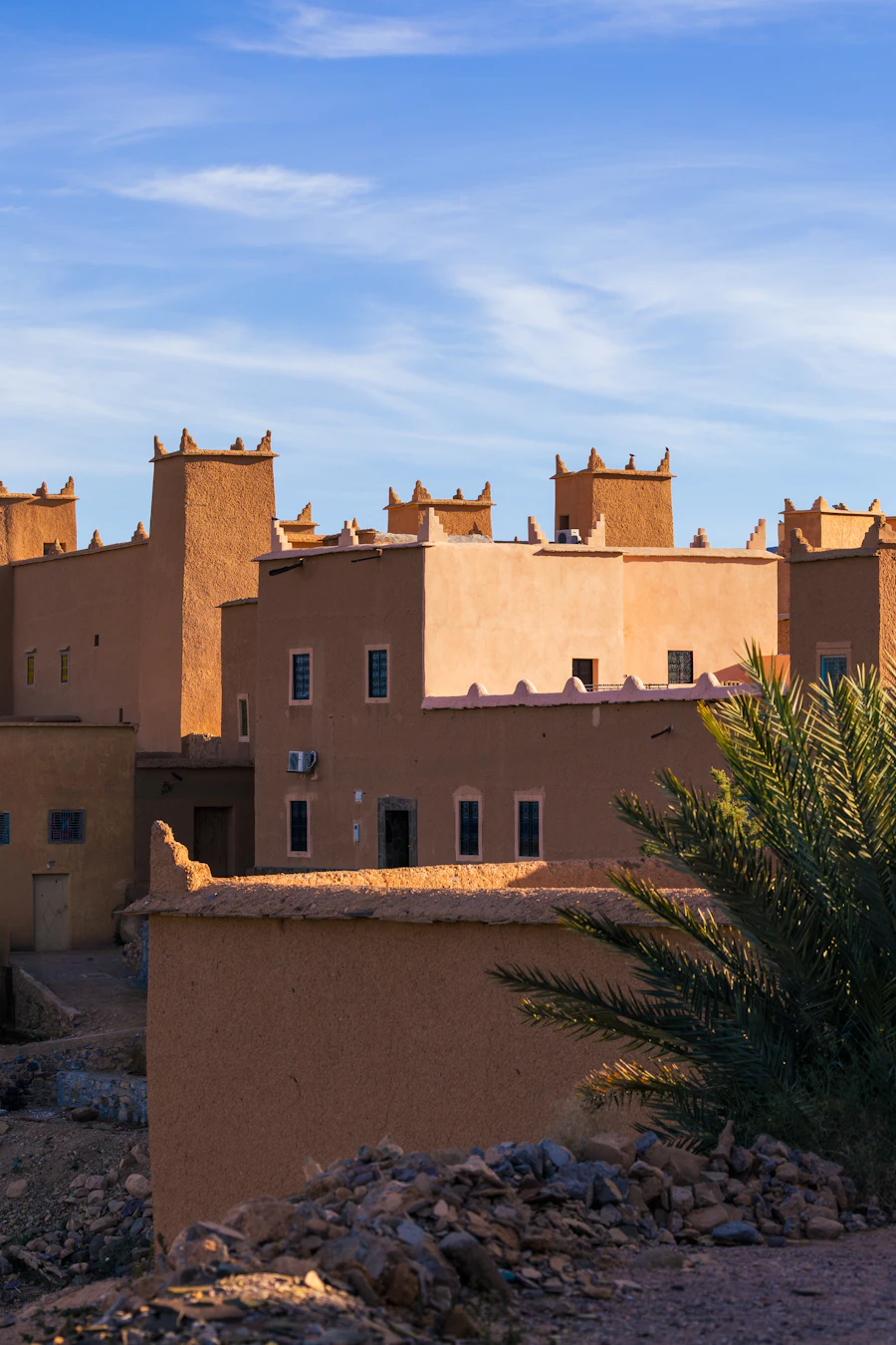 Traditional Moroccan kasbah desert architecture palm tree