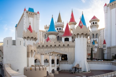 A castle-themed building with colorful towers.