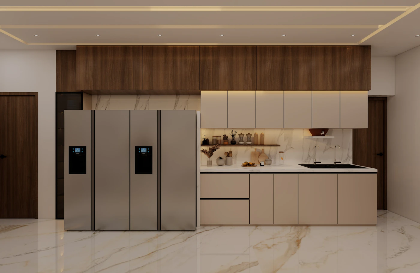 Modern kitchen with a large refrigerator