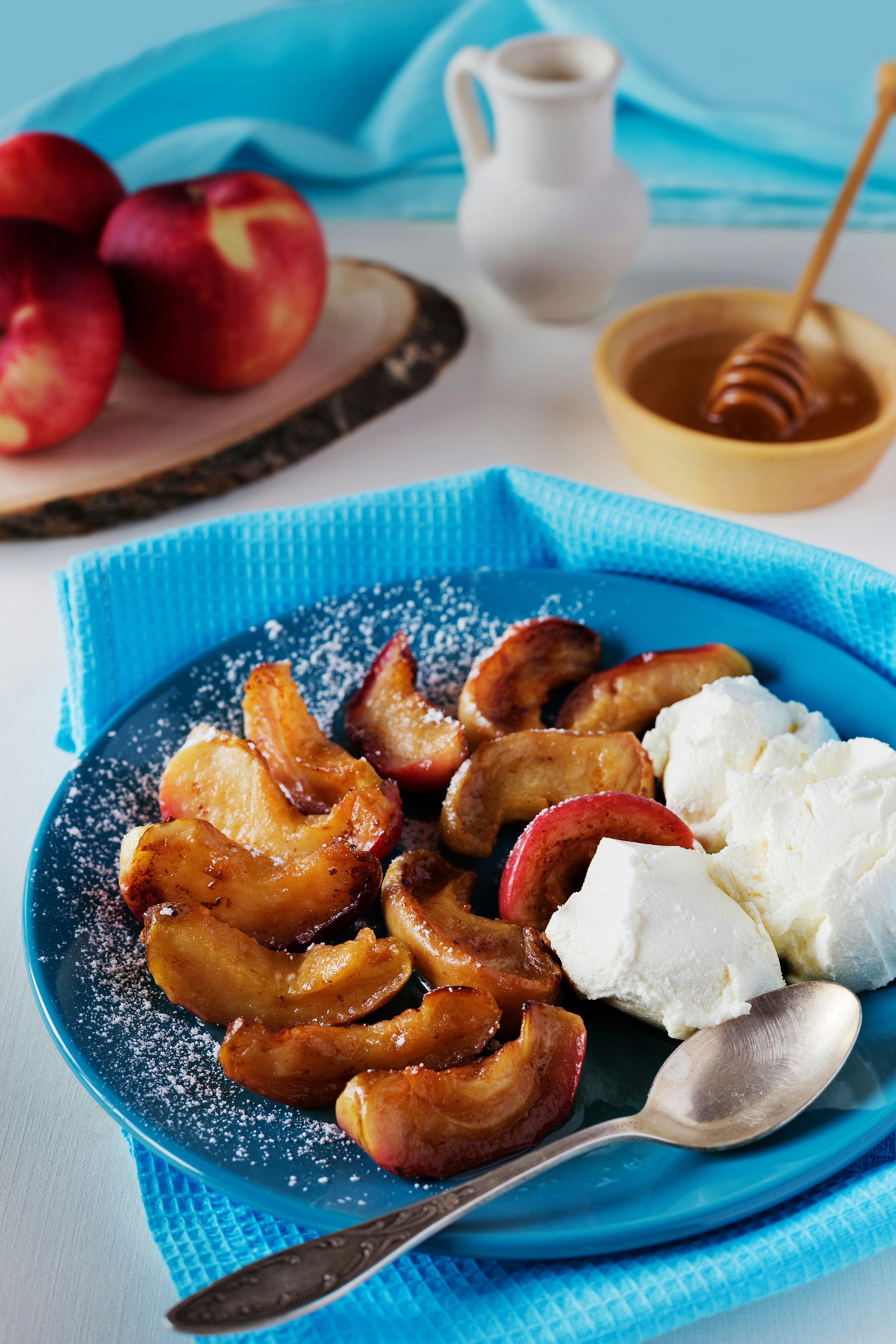 Plums with cream and honey.