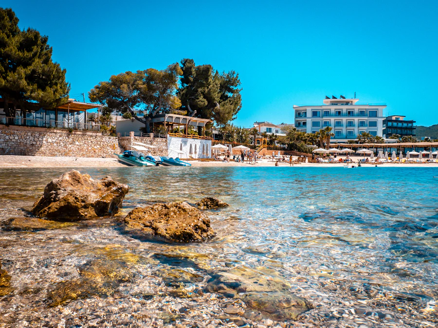 Beachside cove with turquoise water on a sunny day