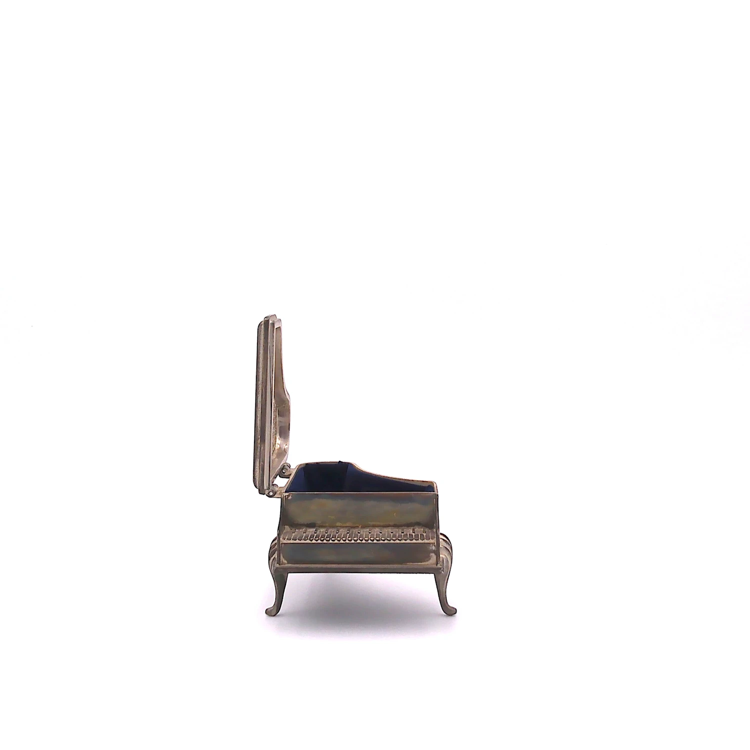Pewter Grand jewellery music box shaped like a tiny grand piano with its lid raised