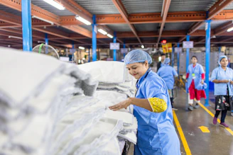 Workers are in a textile factory.