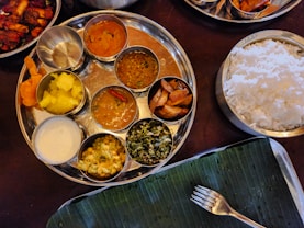 Indian thali is served with side dishes.