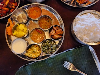 Indian thali is served with side dishes.