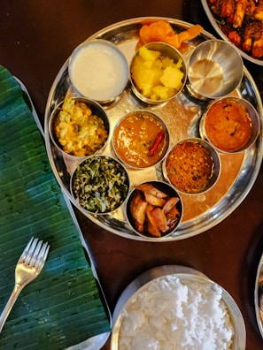 Delicious indian meal served on a platter.