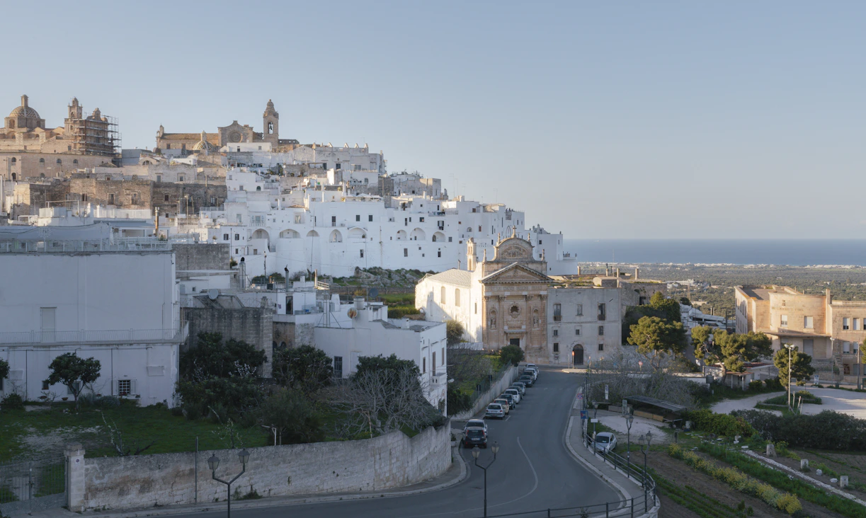 White italian town overlooking the sea.