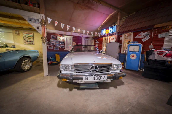 Vintage automobile in a workshop