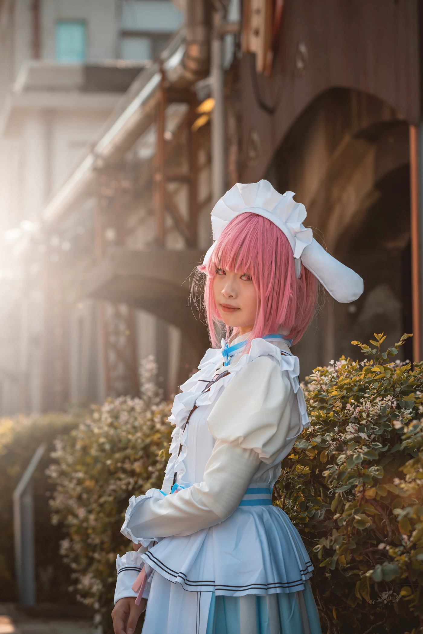 Cosplayer in cute anime outfit
