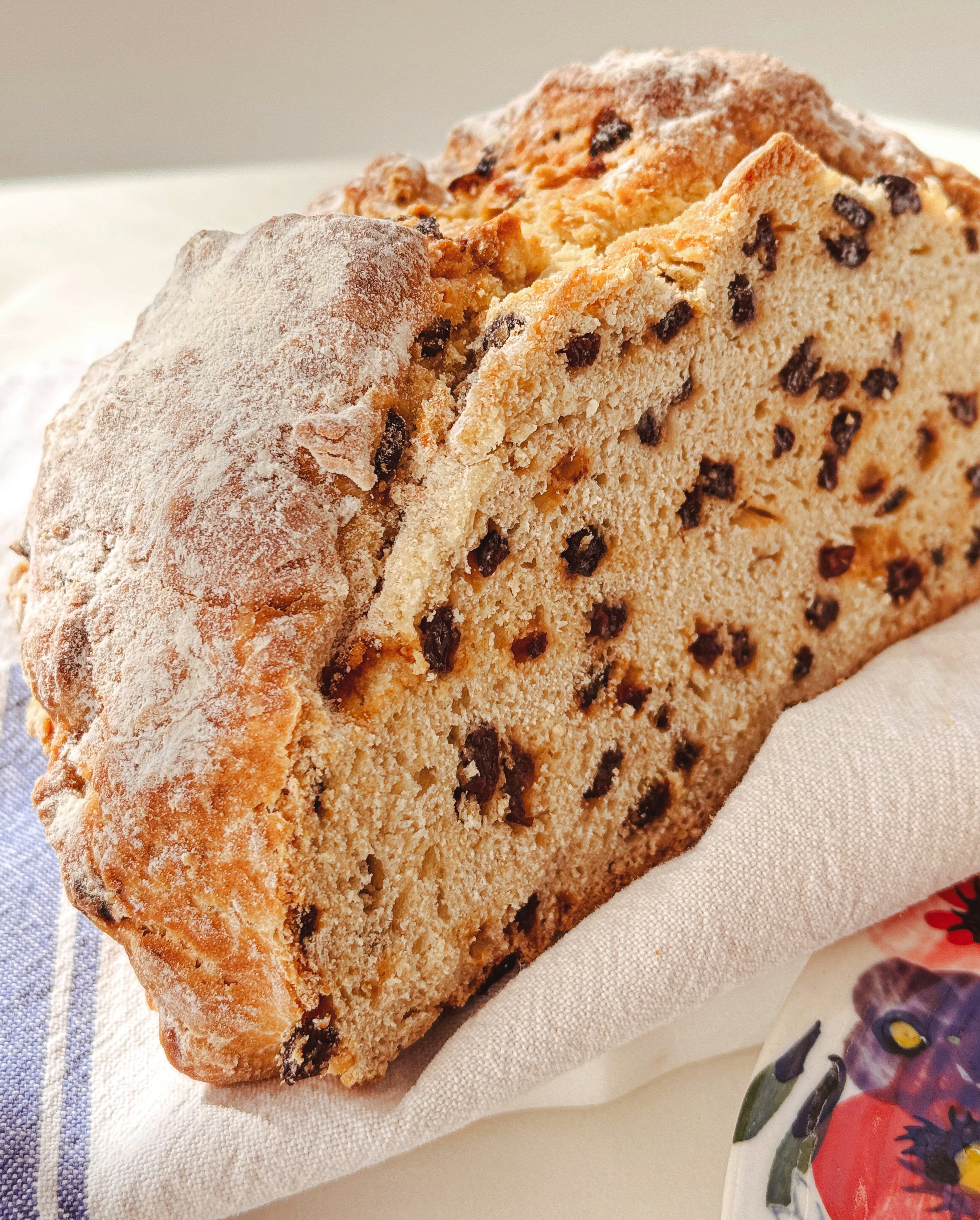 Freshly baked bread with chocolate chips looks delicious.