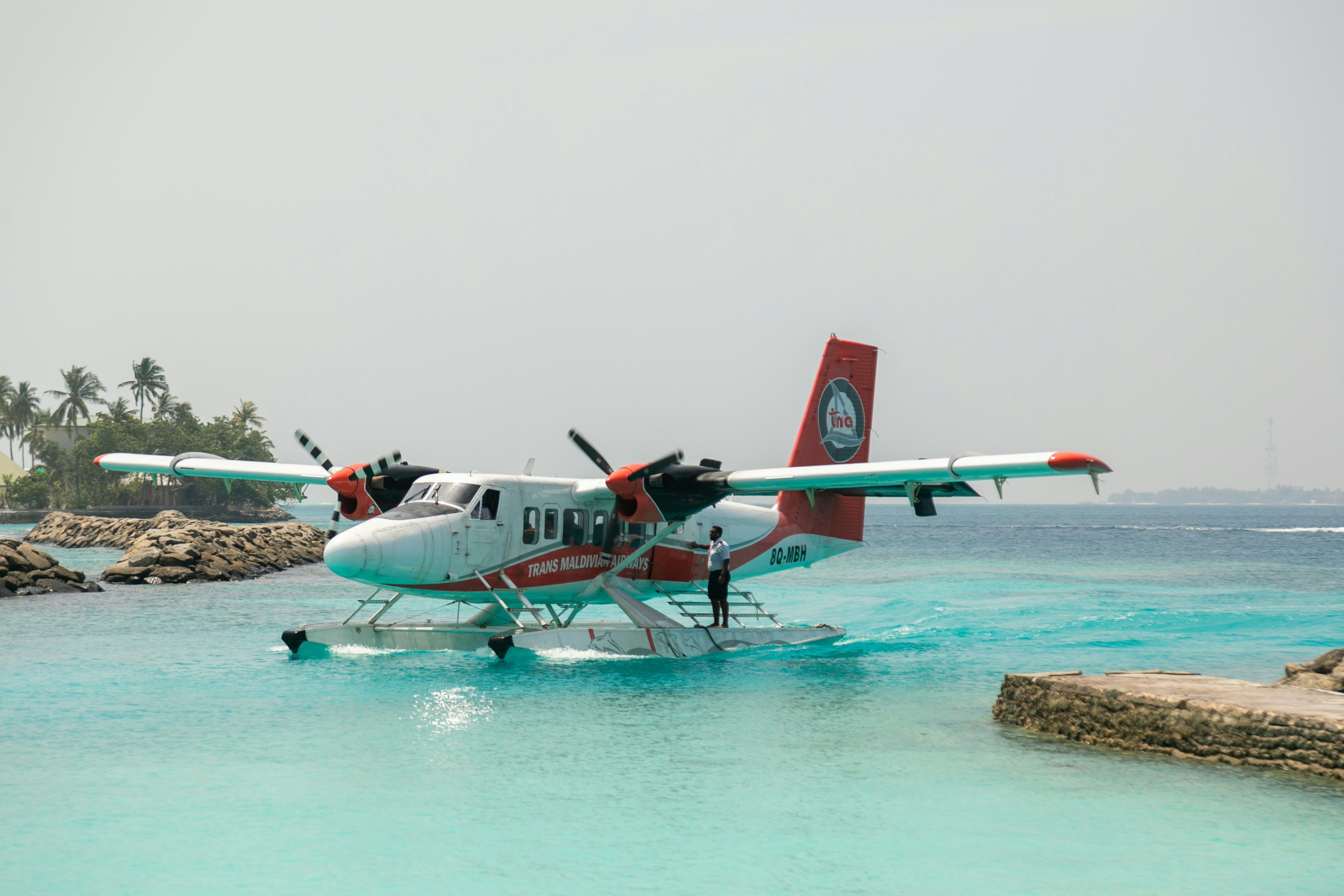 Seaplane landed in the reef