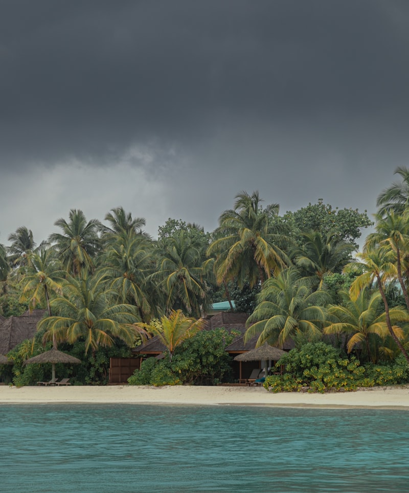 Tropical beach resort under a cloudy sky