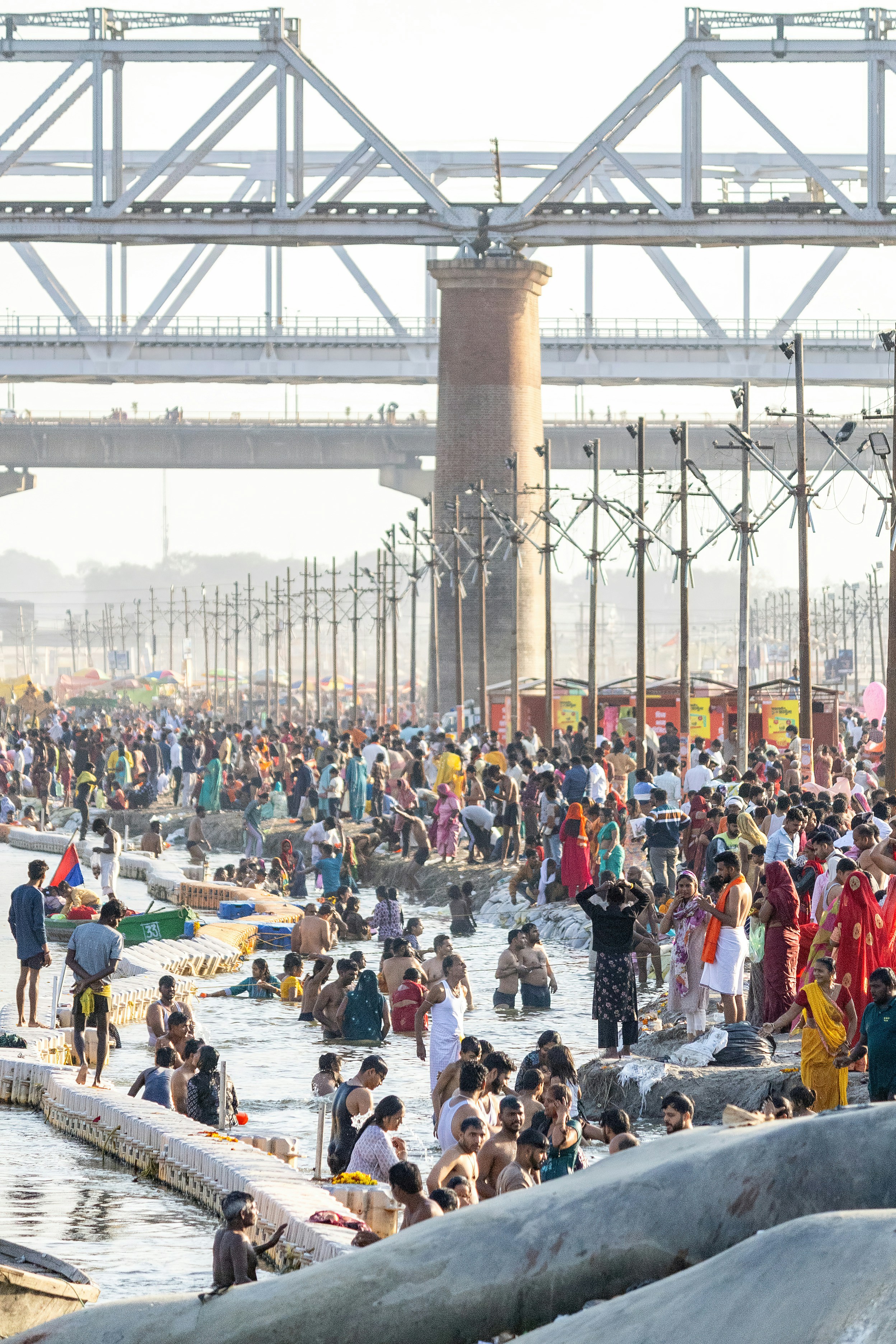 People bathing in a holy river.