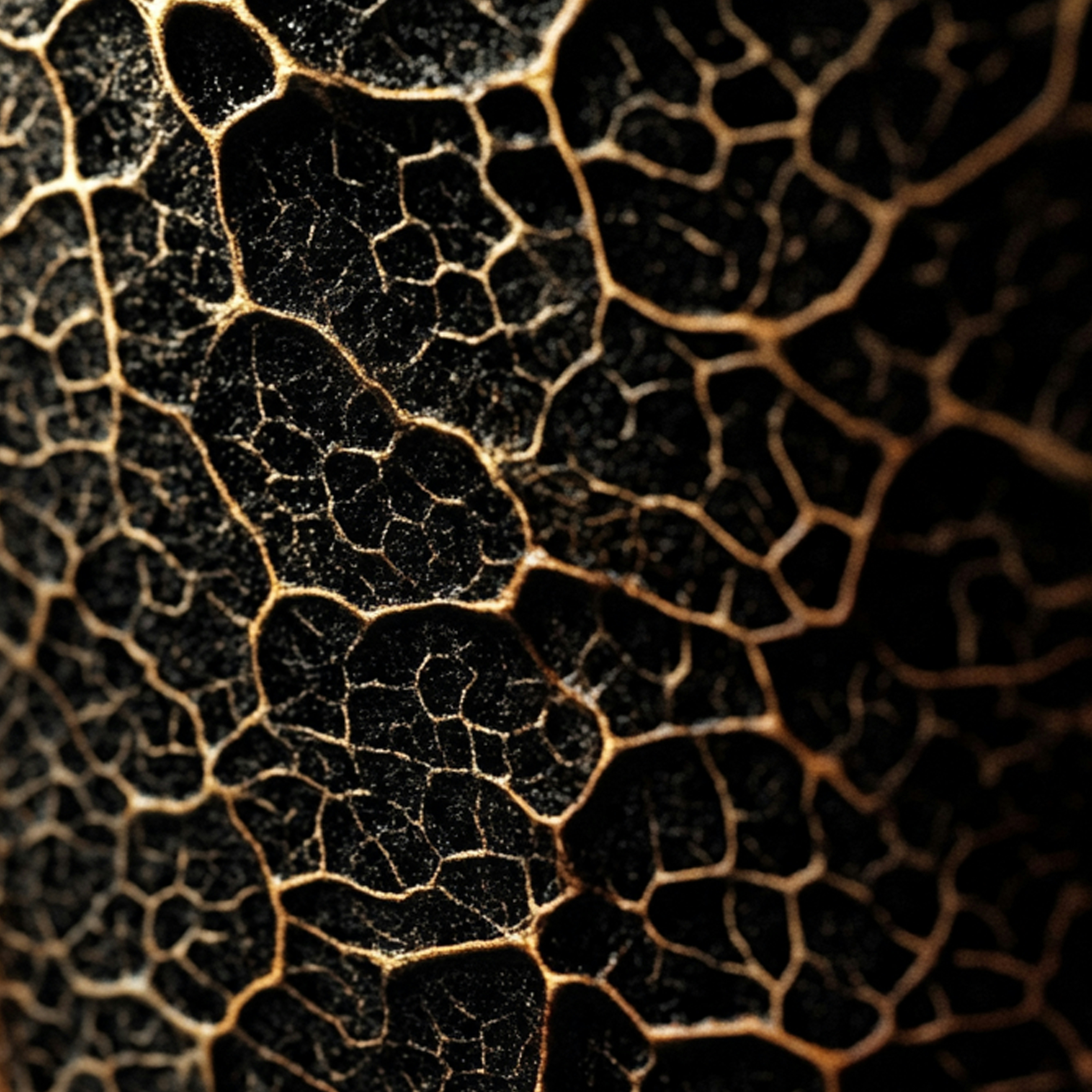 Cracked, textured surface with gold accents.