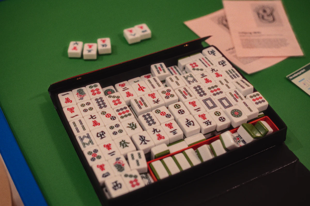 Mahjong tiles arranged on a table