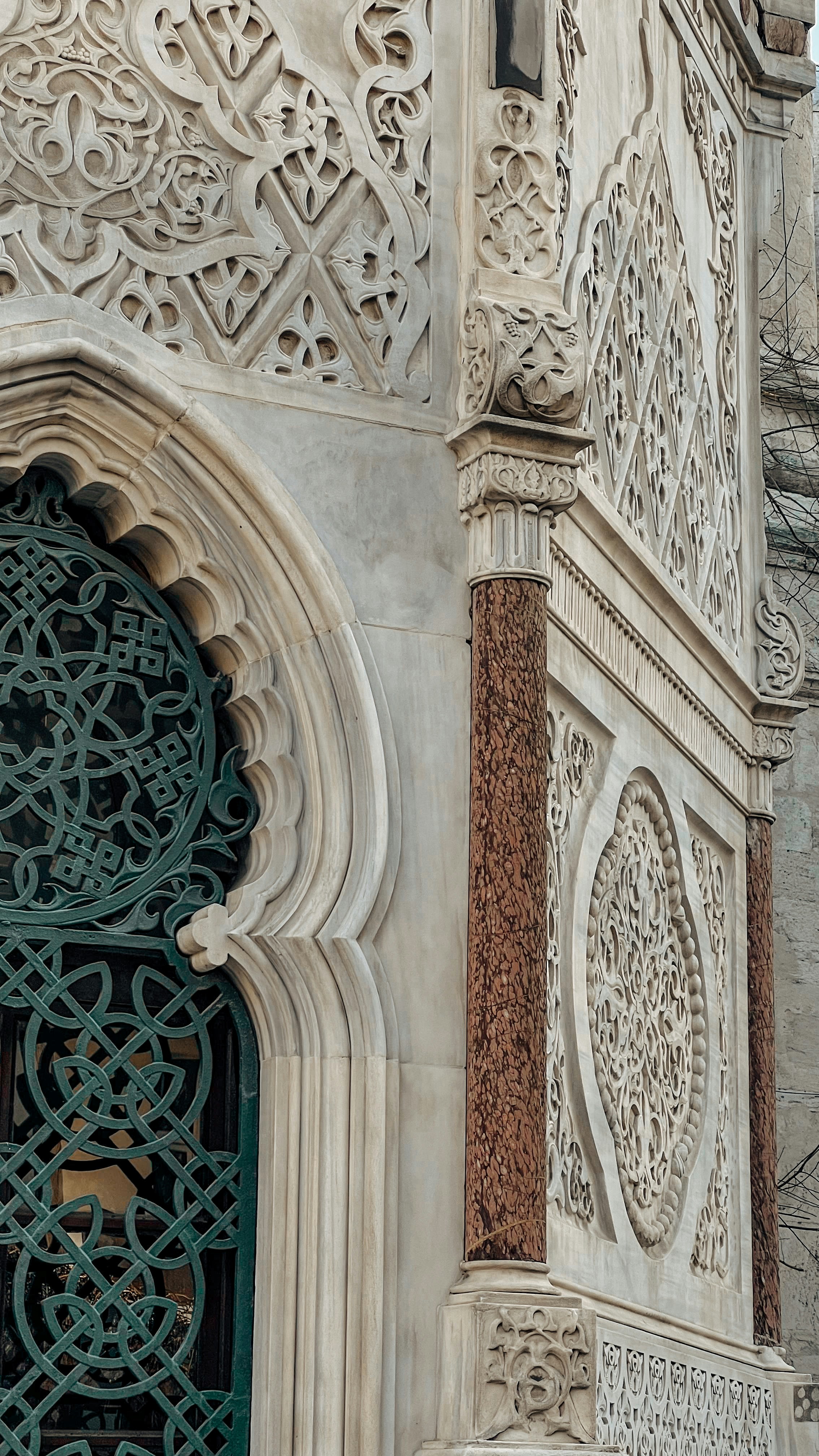 Ornate architectural details on a building's exterior.